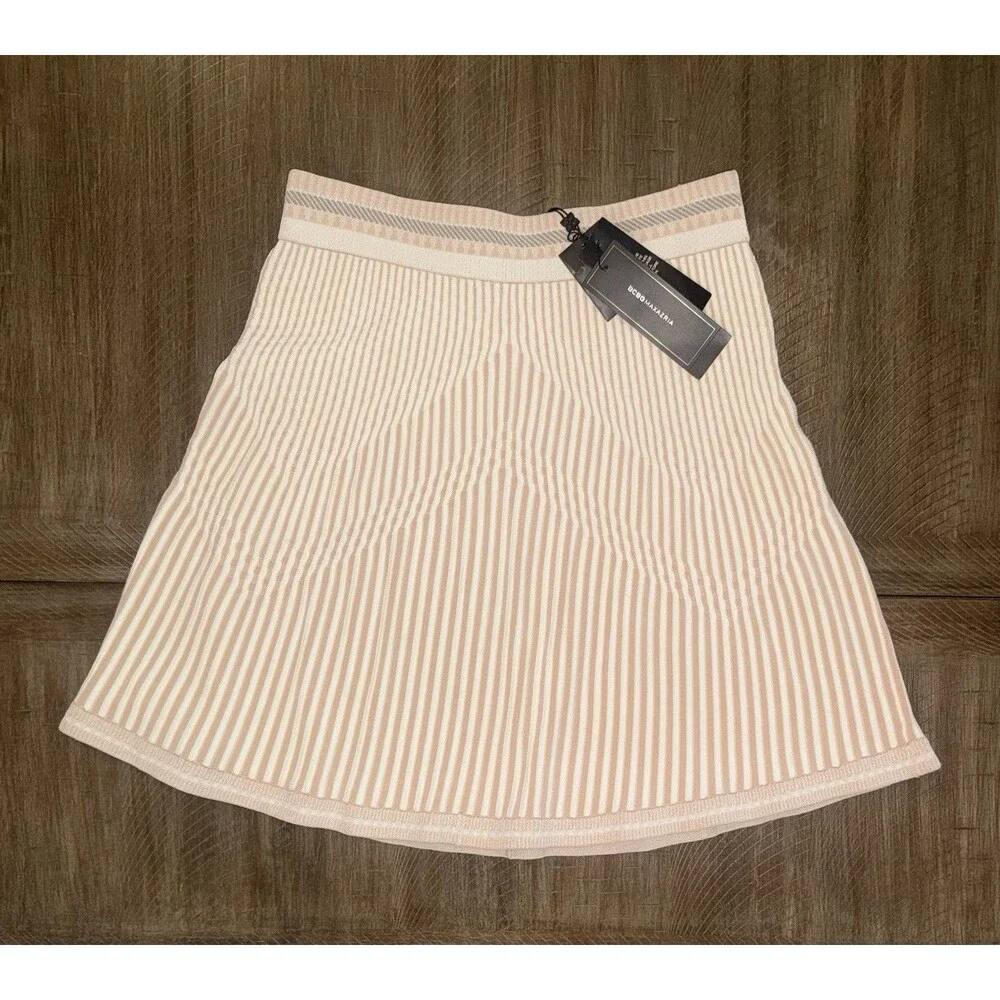 NWT BCBG Maxazria Alisse Striped Neutral Knit Jacquard Mini Skirt Size S $228
